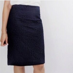 J. Crew No. 2 Pencil Skirt - Navy Embroidered Eyelet Size 4